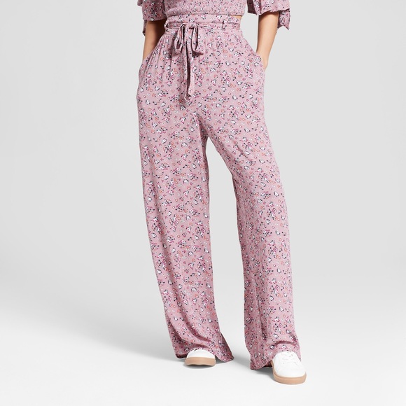 Floral Tie Front Wide Leg Pants